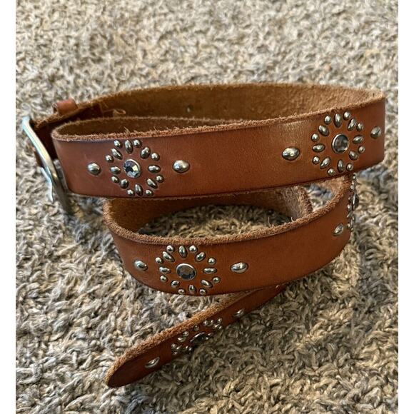 Cowboy 8 Belt Brown Leather Studded Rhinestones 1.25”x49” Western Cowgirl Rodeo - Picture 4 of 12
